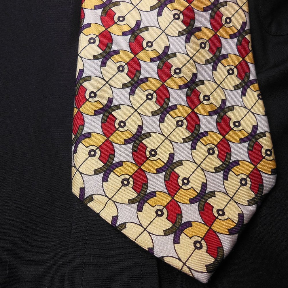 Men’s vintage Silk Tie Guggenheim Museum Collection, circles with red and cream